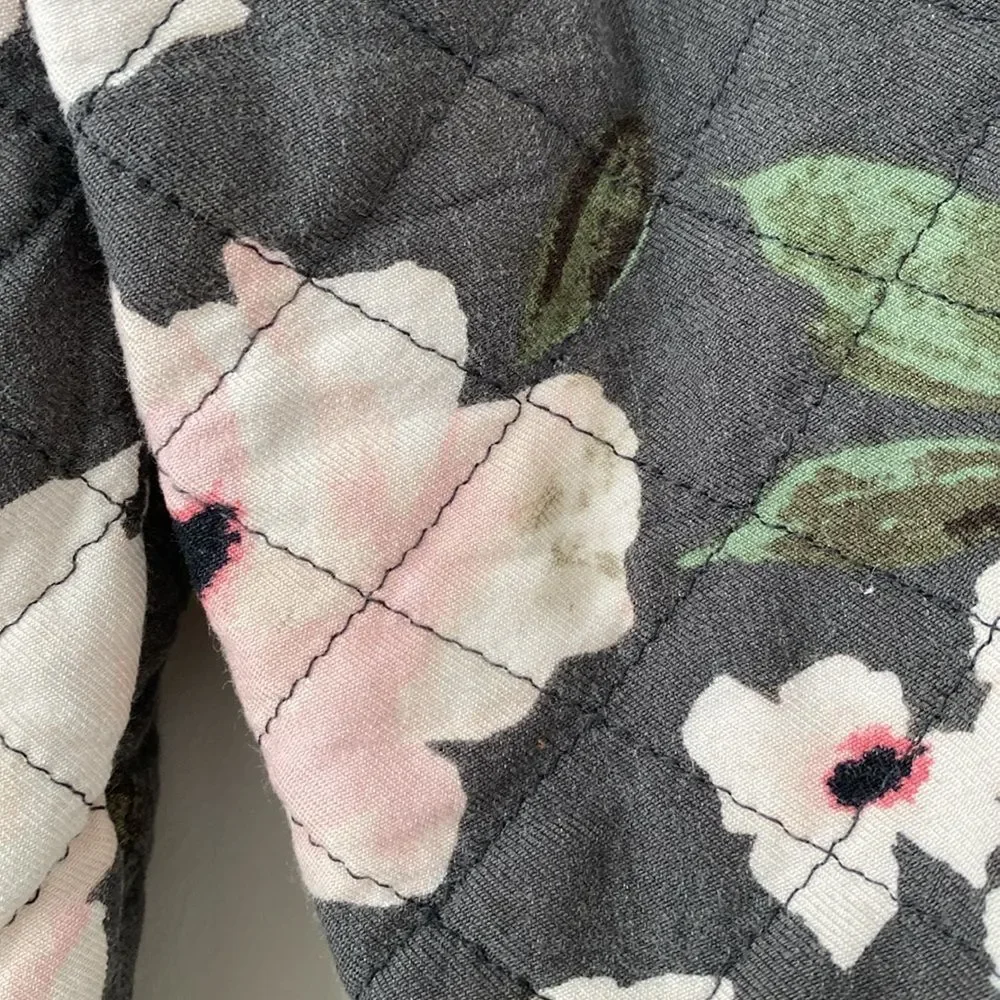 OshKosh Girl's B'gosh Floral Puffer Jacket Sz 10/12 Dark Gray, Pink, Green